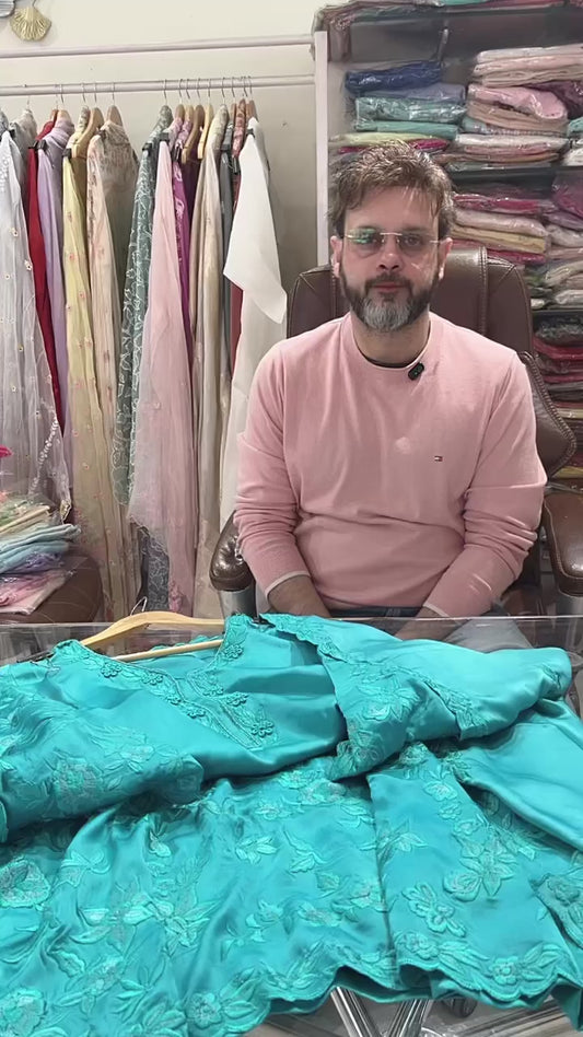 Atharva Heritage Turquoise Pure Silk Farsi Salwar Suit with French Embroidery – Three Piece Pakistani Set AH1813FS67