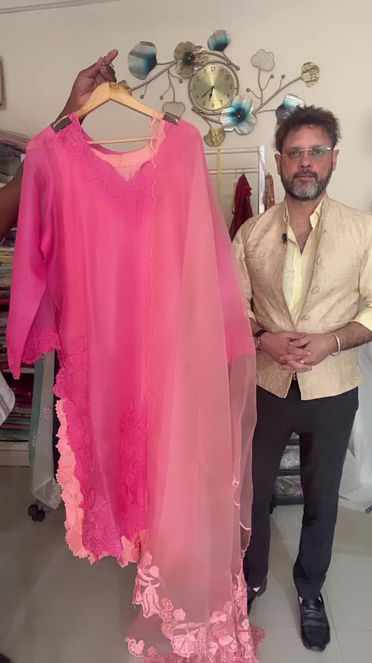 ATHARVA HERITAGE Sheer Luxury Ready to Wear Pakistani Suit SLP0022 Hot pink and peach