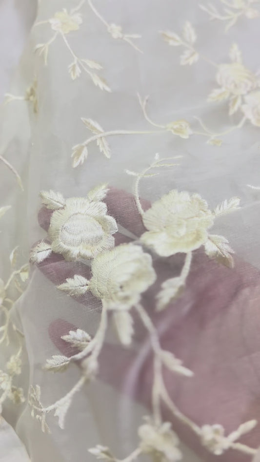 Atharva Heritage Sheer Luxury Monochrome  Parsi Gara Silk Organza Suit MPSL567