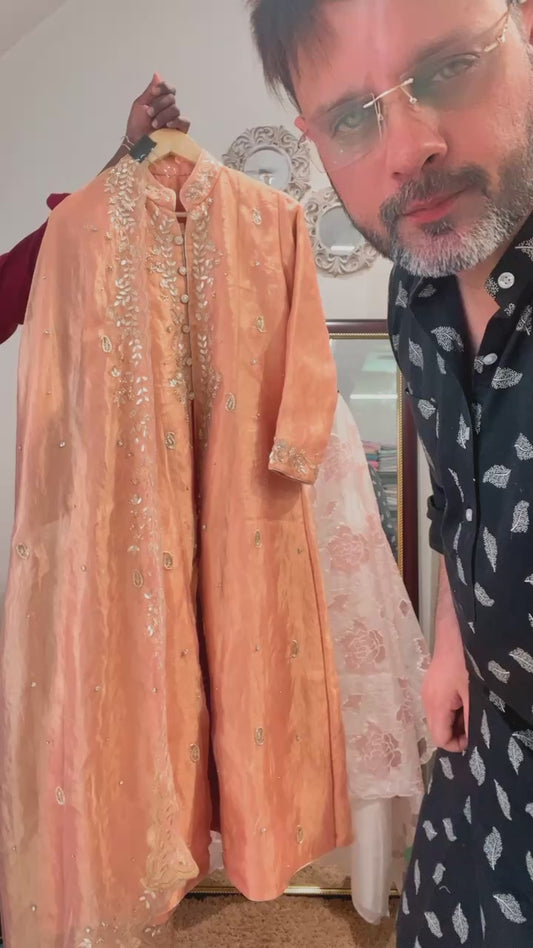 Atharva Heritage Maharani Collection – Premium Hand-Woven 80g Tissue Silk Anarkali Jacket Set with Gotapatti & Dabka Hand Embroidery MCAJ176