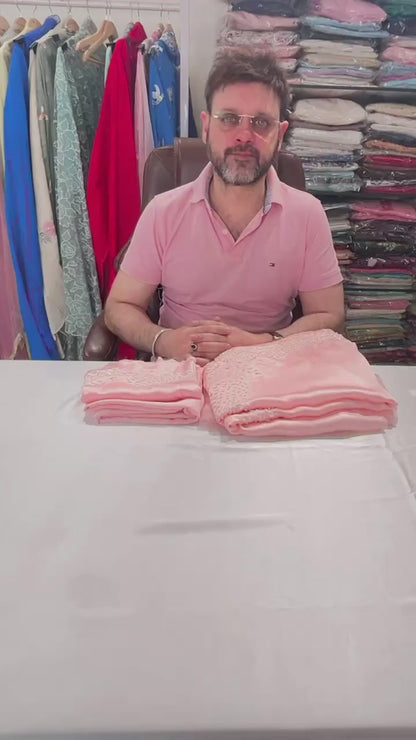 Atharva Heritage Sheer Luxury Pure Silk Ready to Wear Pakistani Suit SLP0012 Powder Pink