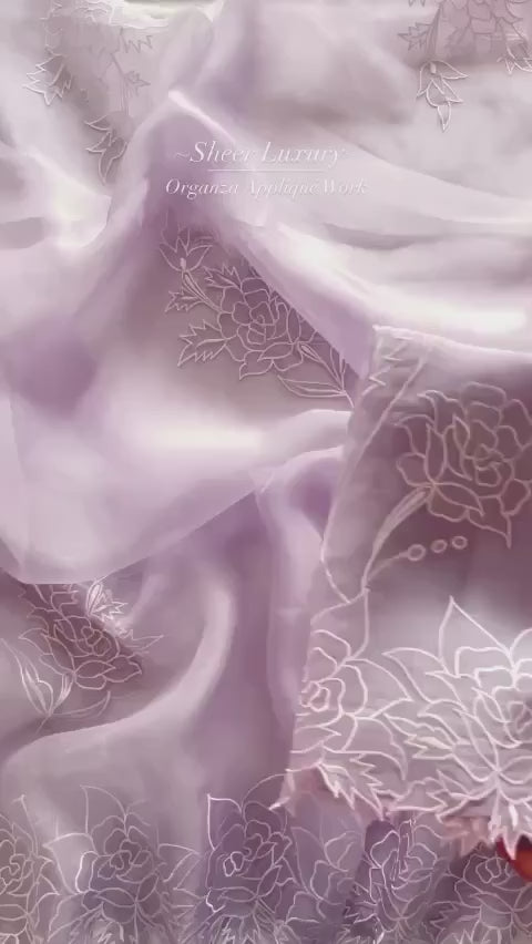 ATHARVA HERITAGE SHEER LUXURY PURE SILK ORGANZA HAND APPLIQUE UNSTITCHED SUIT SHEER001L LAVENDER