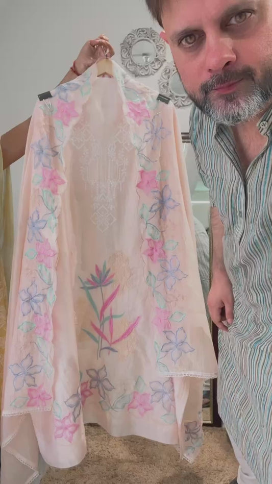 ATHARVA HERITAGE PURE MUL CHANDERI Thread EMBROIDERY UNSTITCHED SUIT CH5432P Pink