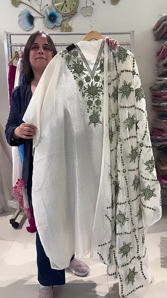 Atharva Heritage Unstitched Pure Mul Chanderi Kurta with Pure MUL Chanderi dupatta AH18133127