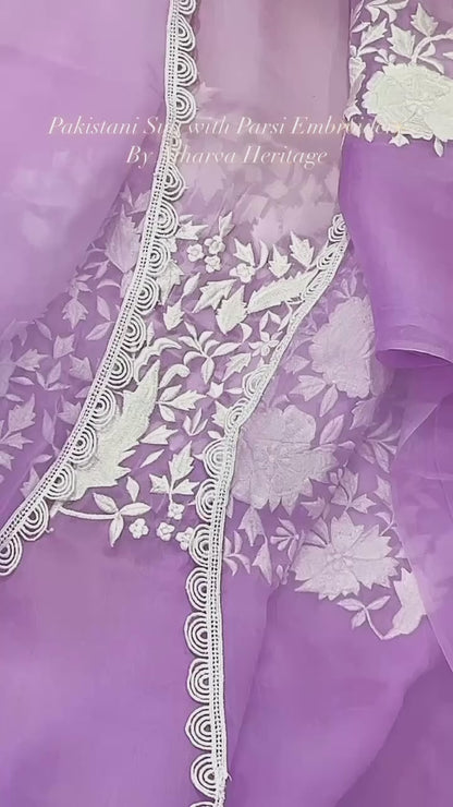 Atharva Heritage  "Enchanting Elegance: Pure Silk Pakistani Suits Adorned with Exquisite Parsi Embroidery MS002(B)