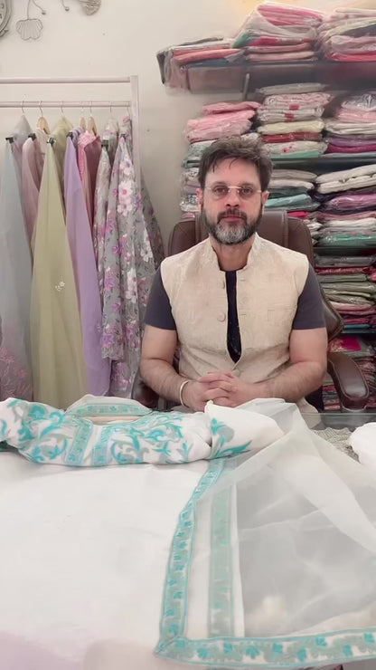 Atharva Heritage Pure Raw Silk Kashmiri Embroidery Ensemble with Organza Dupatta & Crepe Silk Dhoti PRK0071