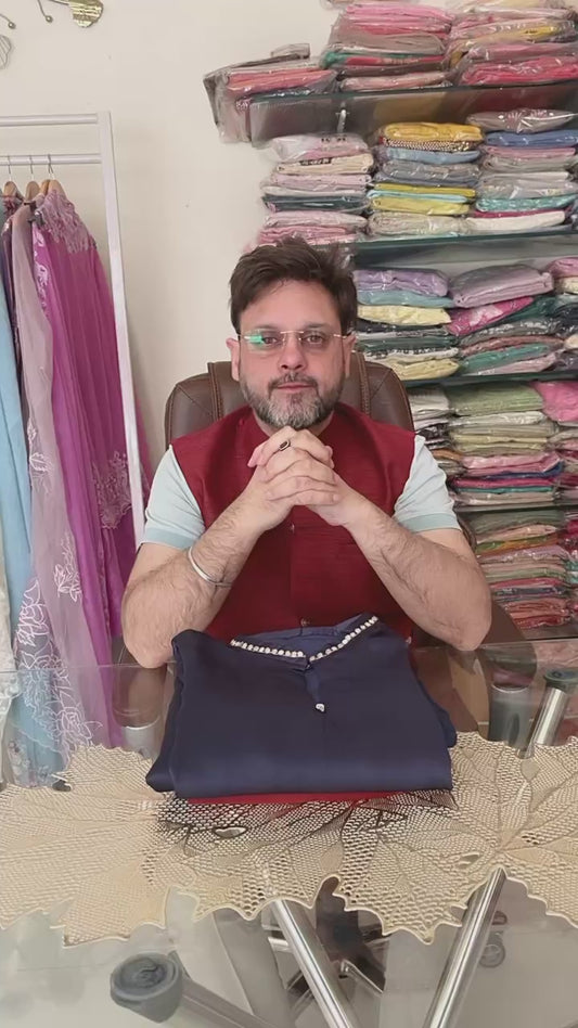 Atharva Heritage Pure Silk Jacket-Style Pakistani Suit with Hand-Embroidered Mirror Work & Ombre Dupatta PSJ1651