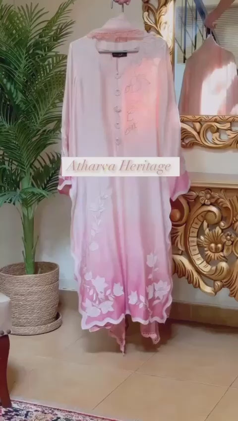 Atharva Heritage “Ombre Pink Pure Silk Organza Hand Appliqué Suit – Custom Tailored up to 9XL” OSO001