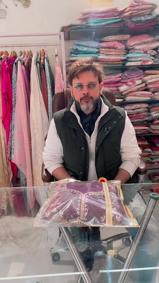 ATHARVA Hand Embroidered Salwar Kameez / Plum Chanderi Shirt/Gota Pati Chiffon Dupatta/Custom Stitch Unstitch/Custom Anarkali/1813310991