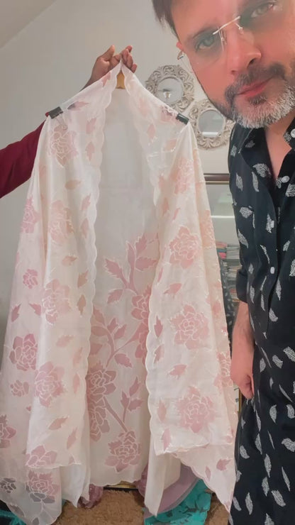 ATHARVA Hand Cutwork Salwar Kameez/Chanderi Cut-Work Shirt & Dupatta/Santoon Bottom/Custom Stitch Unstitch/Plazo/Pant/CUT8027P