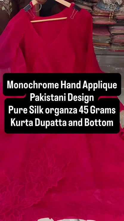 Atharva Heritage SHEER LUXURY PURE SILK ORGANZA HAND APPLIQUE SUIT unstitched SHEER001(H)