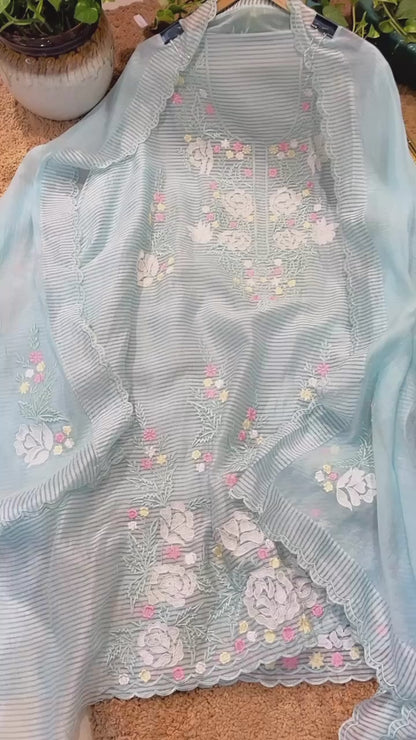 Atharva Heritage PURE striped Mul CHANDER SILK  French Know  SUIT CH5455B Blue