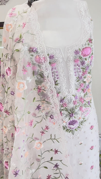 Atharva Heritage Pure Silk Organza Parsi Gara with Hand Pearl Embroidery Highlights SOPGP176