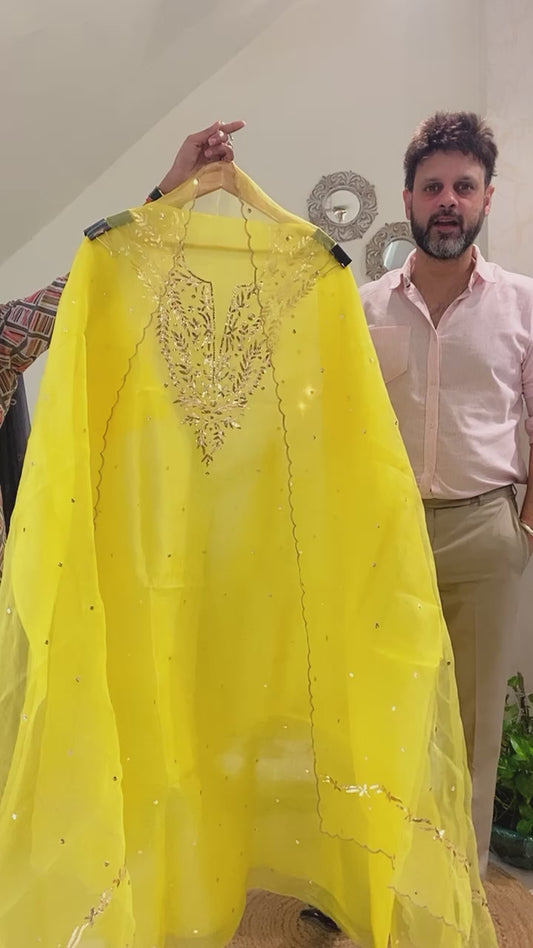 Atharva Heritage Sheer Luxury /DULHAN KINBEHAN KA HALDI KA JODA /Premium Lucknowi Collection Sheer00067 Yellow