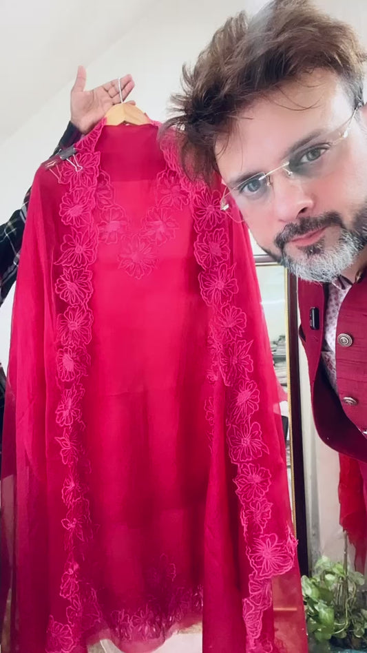 Atharva Heritage Monochrome Élan – Pure Satin Organza Hand-Appliqué Pakistani Suit