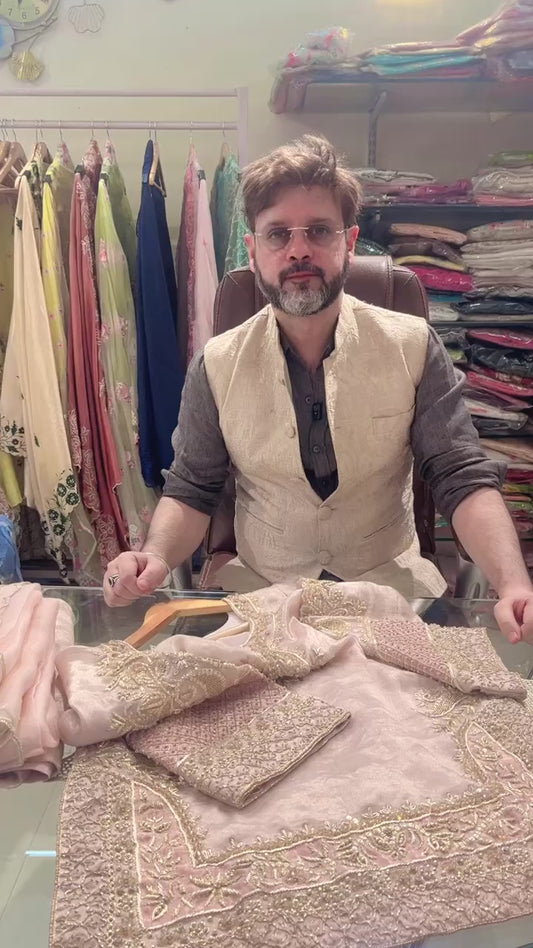 Atharva Heritage ✨Trousseau Collection – Handwoven Tissue Silk Zardozi Ensemble Front Embroidery 3 Pc Farshi Salwar Coord Set ✨ PTSTHZ567