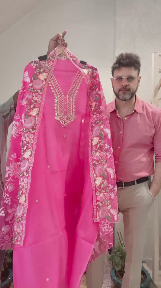 ATHARVA HERITAGE SHEER LUXURY HAND EMBROIDERED KURTA WITH PARSI GARA  Dupatta Suit  SHEER0098HP