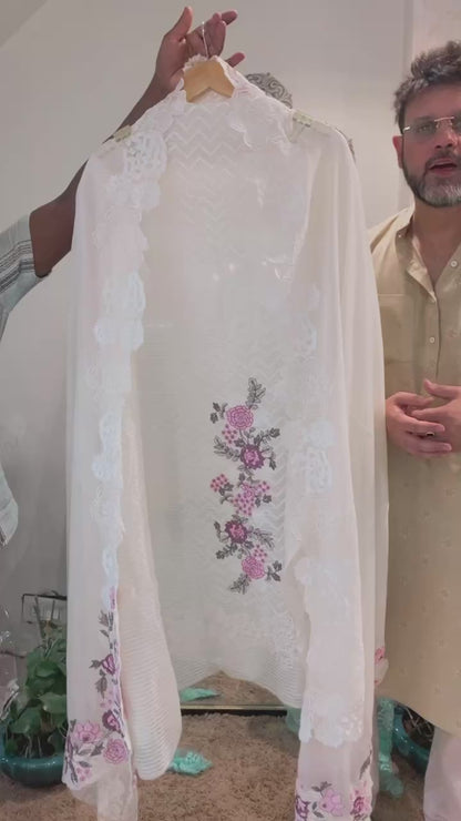 ATHARVA HERITAGE PURE MUL CHANDERI PARSI GARA SUIT MCH0085 IVORY