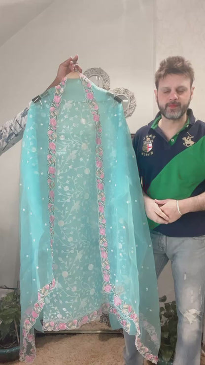 Atharva Heritage 	The Sky Blue Muse – Pure Silk Organza Elegance SOPG162