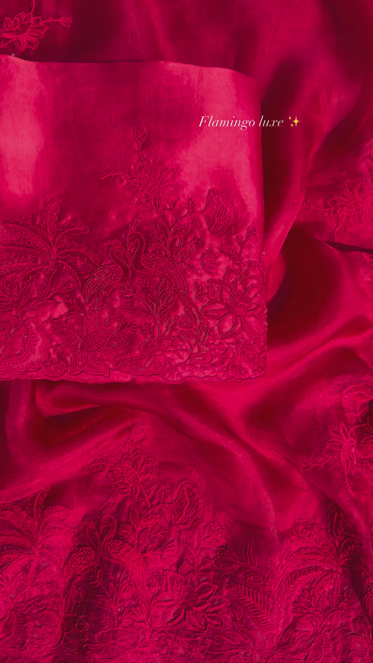 Atharva Heritage SHEER LUXURY Pure Silk Organza French Thread Front and Back Embroidered with Separate Embroidered Sleeves SOFTHP569