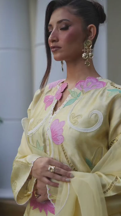 Atharva Heritage Pure Satin Silk Hand Appliqué pakisani Long Kurta Set – Eid Collection 181331843