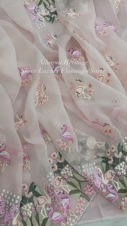 Atharva Heritage "Flamingo Fantasy: Pure Silk Organza Luxury Saree"