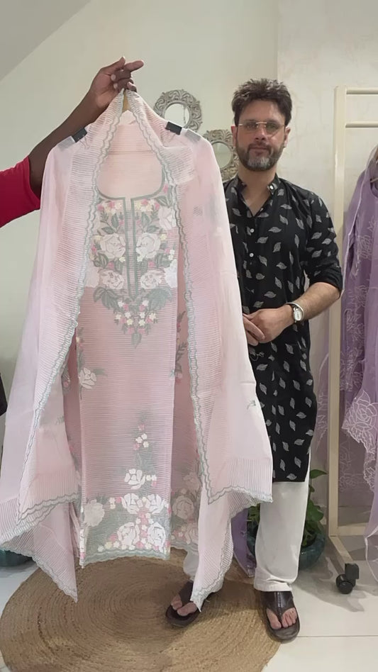 Atharva Heritage PURE STRIPED Mul CHANDER  French THREAD EMBROIDERED SUIT CH5455 ALL 4 Colors