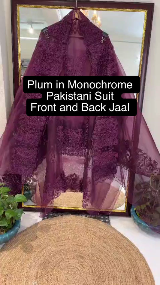 Atharva Heritage  Sheer Luxury Pakistani French Thread Monochrome unstitched Suit SLP001 Plum