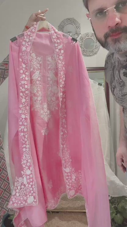 Atharva Heritage ✨ Unbelievable Luxury | Pure Chanderi Silk Kurta with Parsi Embroidery & Silk Organza Dupatta PCHPG0057