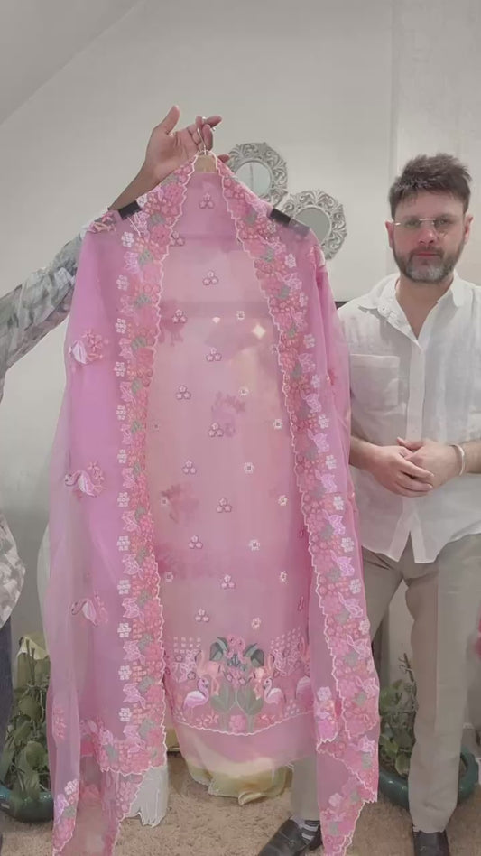 Atharva Heritage/SHEER LUXURY PARSI GARA FLAMINGO SUIT SHEER006(E)