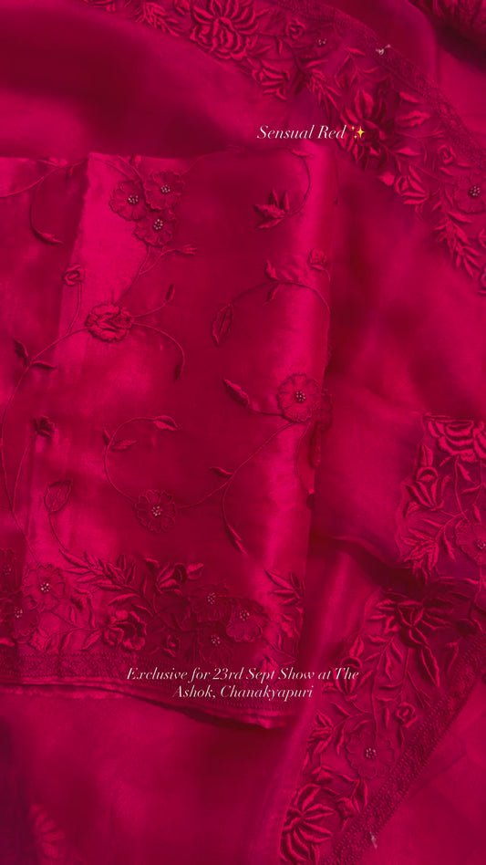 Atharva Heritage SHEER LUXURY Pure Silk Organza French Thread Front and Back Embroidered with Separate Embroidered Sleeves SOFTHP577