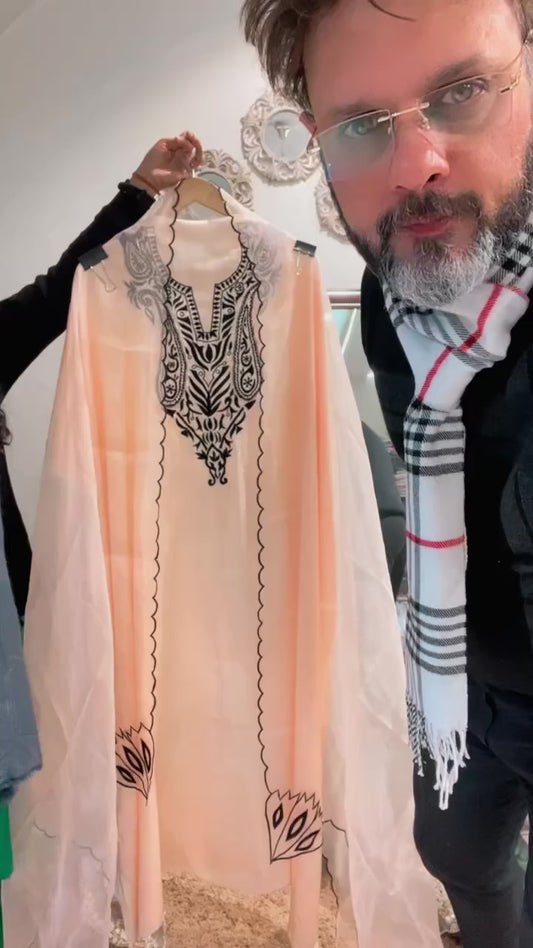 Atharva Heritage  "Enchanting Elegance: Pure Silk 80 Grams  Pakistani Suits Adorned with Exquisite Parsi Embroidery MS0021