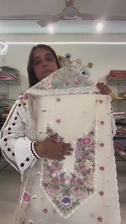 Atharva Heritage Pure Silk Organza Parsi Gara with Hand Pearl Embroidery Highlights SOPGP176