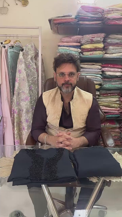 Atharva Heritage Jet Black Hand-Embroidered Pakistani Suit in Pure Georgette 80 Grams with Satin Silk Bottom PGCH151