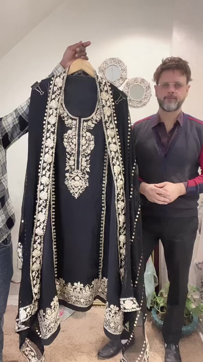 Atharva Heritage Pure Satin Silk Zari Pita Tilla Embroidered Pakistani Suit with Hand Mukesh Kamdhani Dupatta – Customizable Luxury Ensemble SSZ151