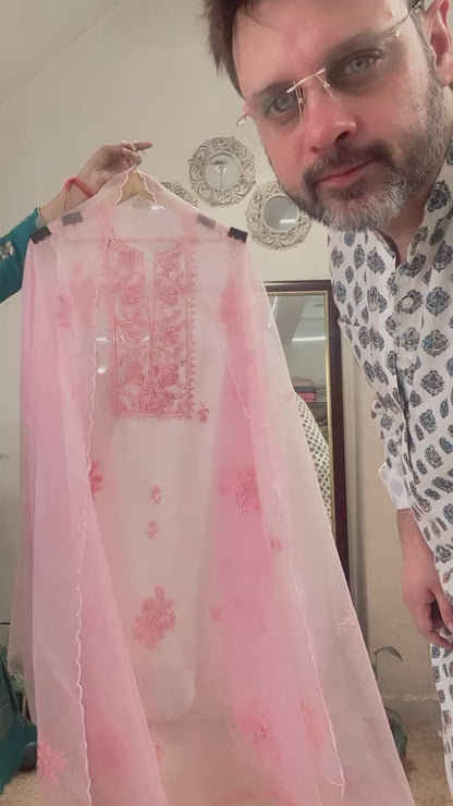 Atharva Heritage Sheer Luxury /Premium Lucknowi Collection Sheer00088 PINK