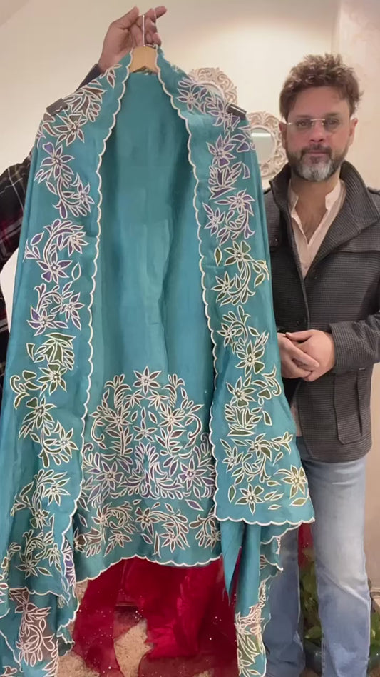 ATHARVA Hand Cutwork Salwar Kameez/Chanderi Cut-Work Shirt & Dupatta/Santoon Bottom/Custom Stitch Unstitch/Plazo/Pant/CHHA145