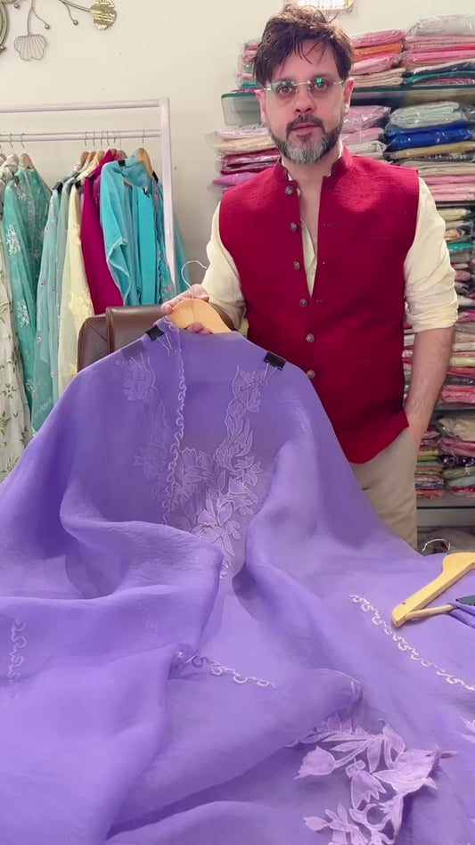 Atharva Heritage Sheer Luxury Ready to Wear Pakistani Appliqué  Unstitched Suit SLP0507 Pastel Lilac