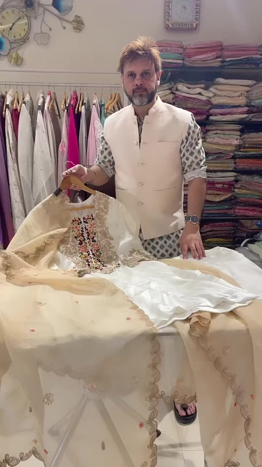 Atharva Heritage Two-Tone Ivory Luxury Silk Ensemble with Hand Zardozi & Mina Kari AH181345
