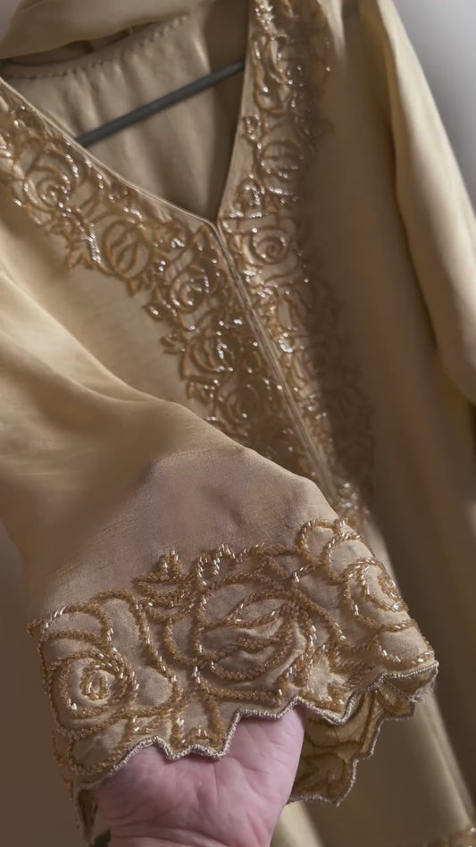 Atharva Luxe – Pure Silk Luxury Kurta Set with Handcrafted Ghera Sleeves & Organza Dupatta PSH0068-I