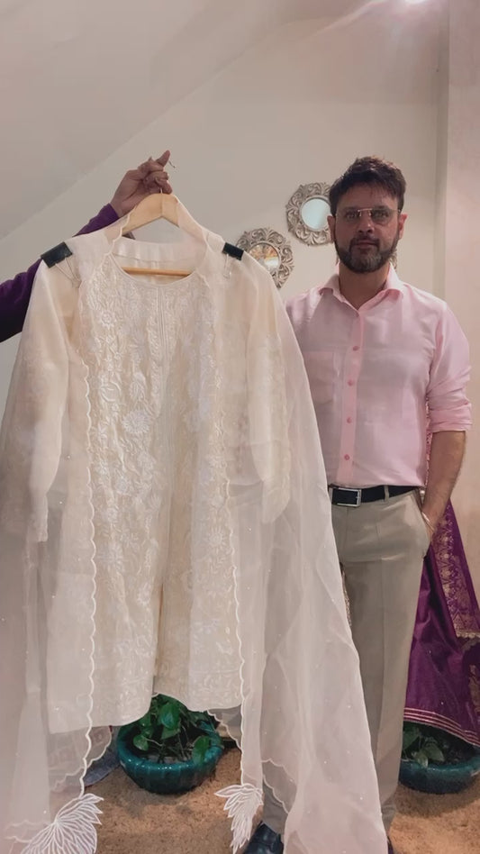 Atharva Heritage/pure Raw silk Pakistani Parsi Gara Coord Set AH1318RS1