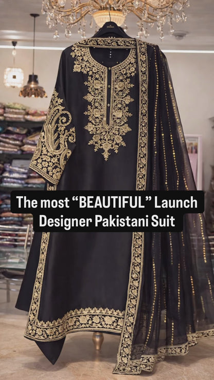 Atharva Heritage Pure Satin Silk Zari Embroidered Pakistani Suit with Hand Mukesh Kamdhani Dupatta – Customizable Luxury Ensemble SSZ151