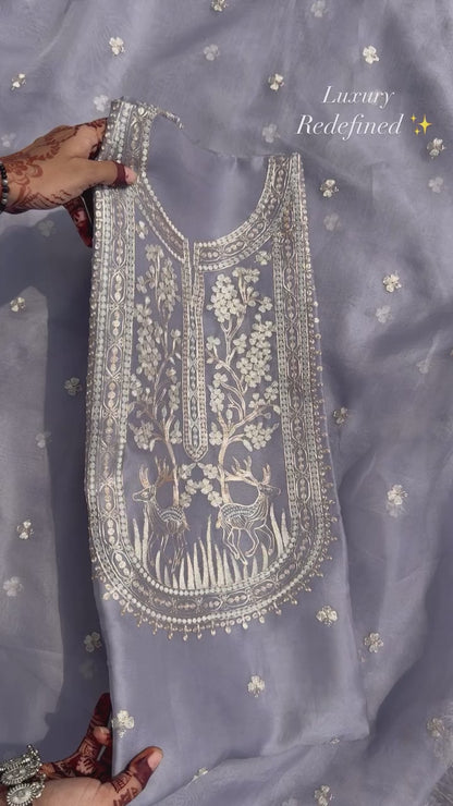 Atharva Heritage Sheer Luxury Pure Silk Organza Kurta and Pure Silk Organza Dupatta Tilla Pitta Embroidered Suit SOTPV181