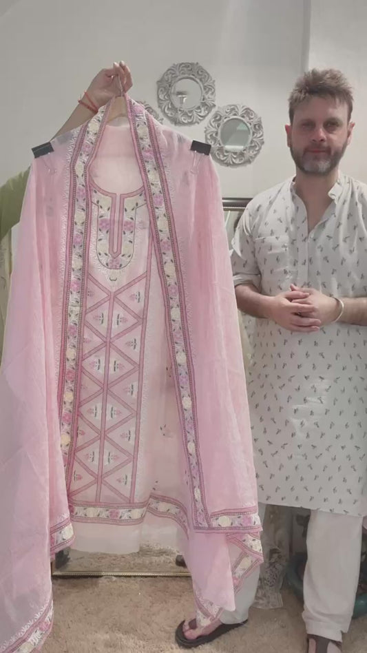 ATHARVA HERITAGE PURE MUL CHANDERI AARI EMBROIDERED SUIT CH19081P
