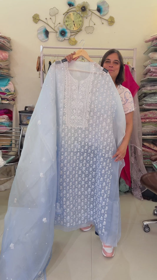 Atharva Heritage Sheer Luxury “Handcrafted 2-Taar Shadow Lucknowi Embroidered Unstitched Suit – Pure Silk Organza | Limited Edition AH-1813-3199