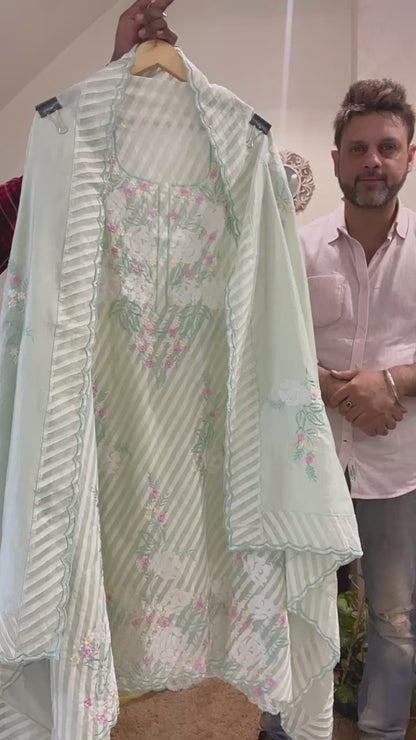 Atharva Heritage PURE STRIPED Mul CHANDER  French THREAD EMBROIDERED SUIT CH5455 ALL 4 Colors
