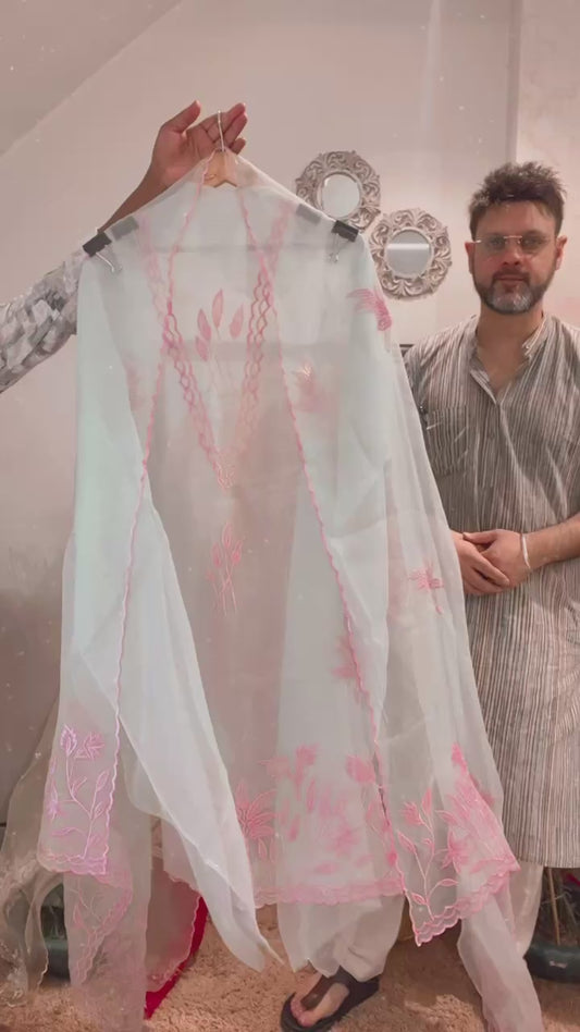 Atharva Heritage SHEER LUXURY PURE SILK ORGANZA APPLIQUE SUIT SHEER0077GP