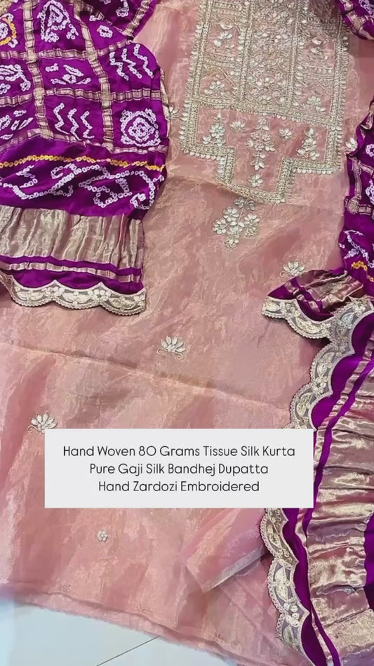 ATHARVA HERITAGE 💜 Pure Handwoven Tissue Silk & Gaji Silk Ensemble – The Dreamiest Summer Wedding Look ~✨🌼 TVO002