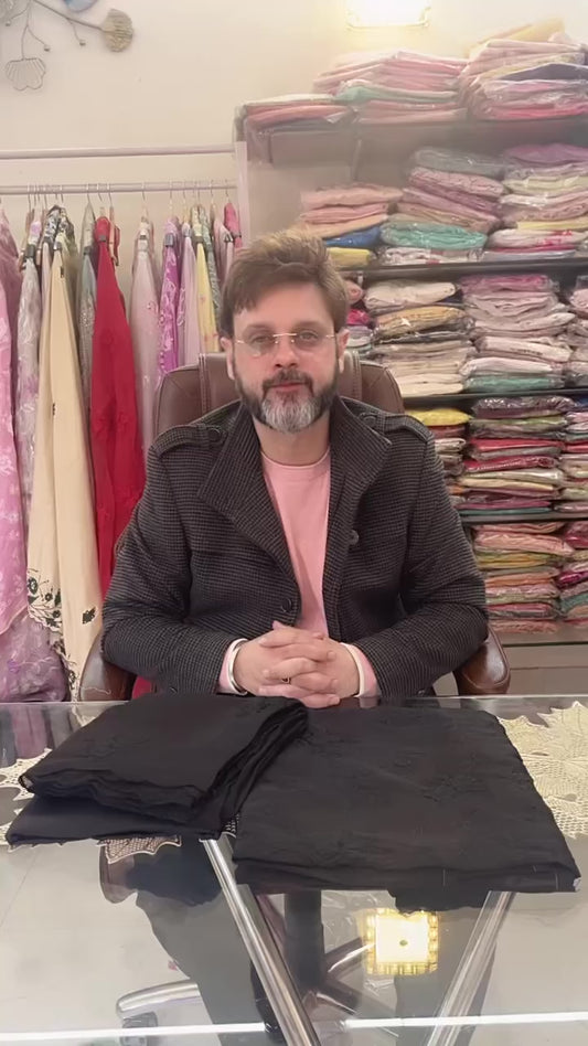 Atharva Heritage Sheer Luxury Pure silk Organza  PARSI GARA SUIT SHEER00876 Black