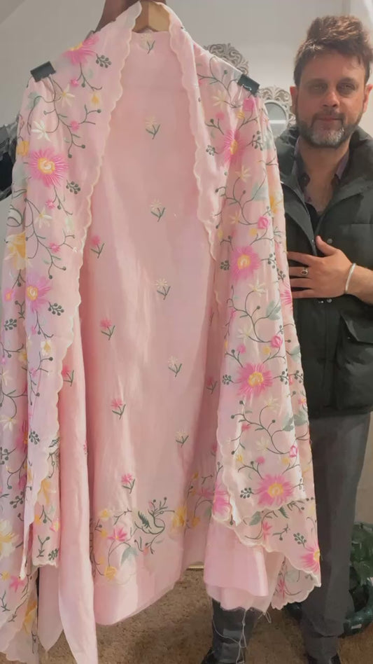 Atharva Heritage PURE CHANDERI SILK  PARSI GARA SUIT MCH0086P Pink
